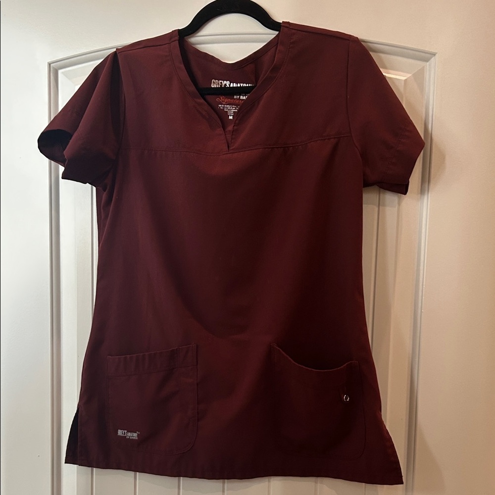 Greys Anatomy Women's Dark Red Short Scrub Top
